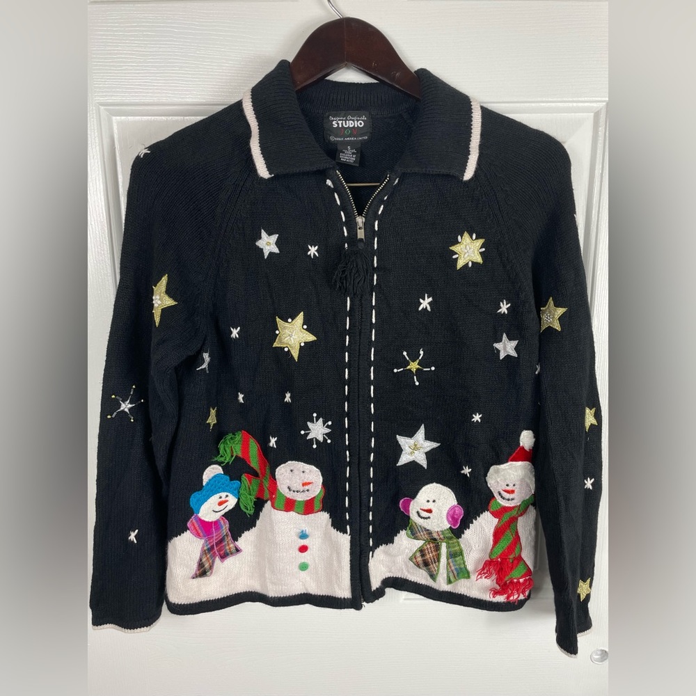 Designer Originals Holiday Sweater Small‎ Christmas Snowman Zipper Women’s